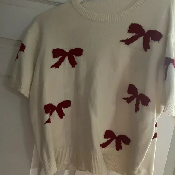 Women's Cream Sweater with Red Bows - Picture 1 of 4